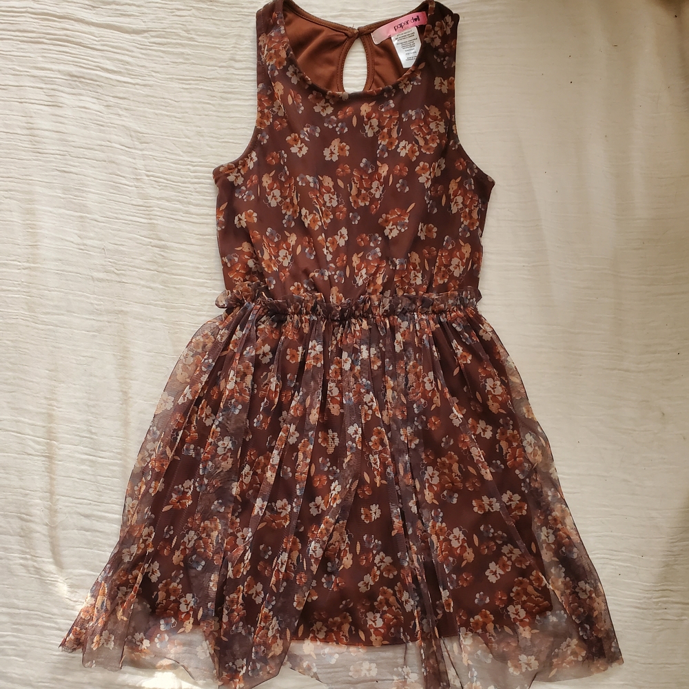 Paper Doll Brown Floral Sleeveless Dress Girls Size 8